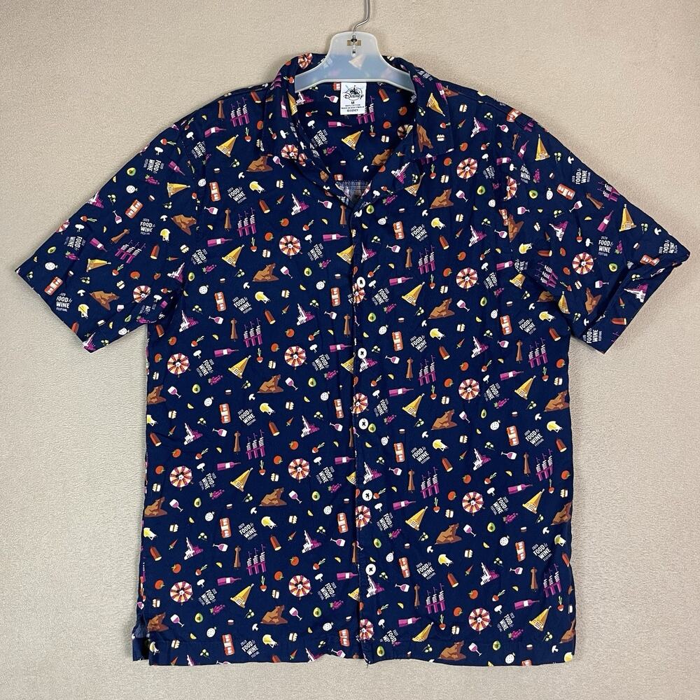 Disney Parks Shirt Mens M Blue 2020 Food And Wine Festival Graphic Button Up